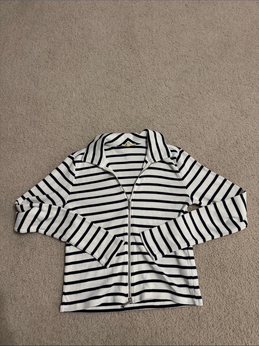 Madewell Navy & White Striped Zippered Knit Top